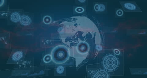 Global Data Processing Animation Over Spinning Earth
