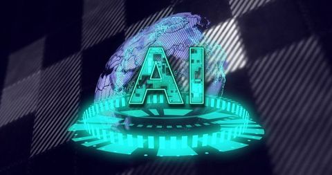 Futuristic AI Hologram with Digital Globe in Cyber Space