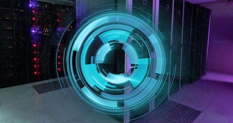 Futuristic Neon Blue Scanner in Modern Server Room - Download Free Stock Images Pikwizard.com