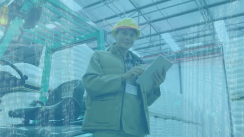 Warehouse Worker Analyzing Digital Data with Tablet Technology