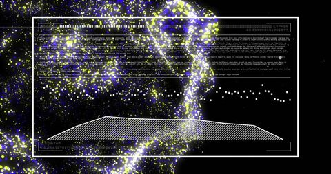 Neon Particle Data Stream with Futuristic HUD Overlay Visualizing Algorithmic Flow