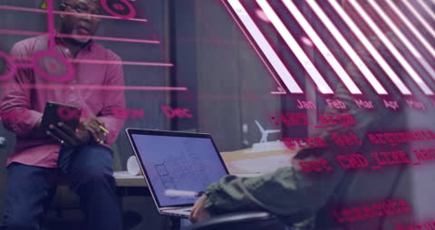 Colleagues Collaborating with Digital Data Overlay