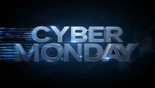 Glowing Metallic-Blue Cyber Monday 3D Typography with Neon Binary Code and Motion