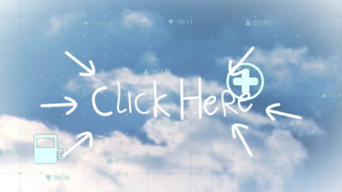Digital Interaction Concept with Click Here Prompt in Cloud Background
