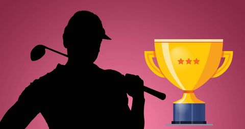 Golfer silhouette with trophy on pink background