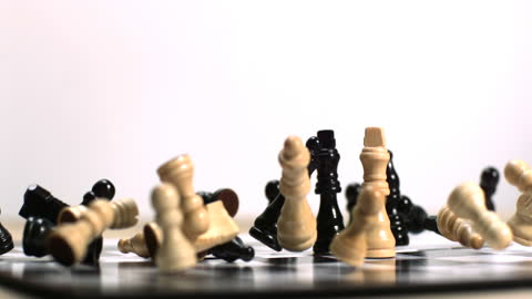 Chess Pieces Falling in Slow Motion