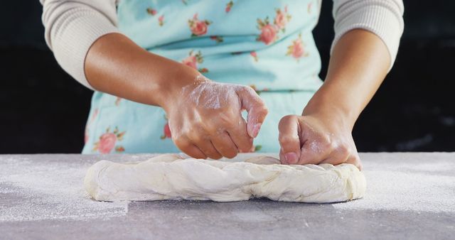 Close-up of Person Kneading Dough on Floured Surface - Download Free Stock Images Pikwizard.com