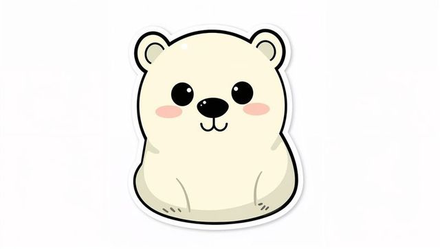 Kawaii polar bear sticker design with rounded minimal vector style and soft blush