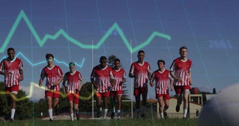 Youth soccer team training with growth chart overlay