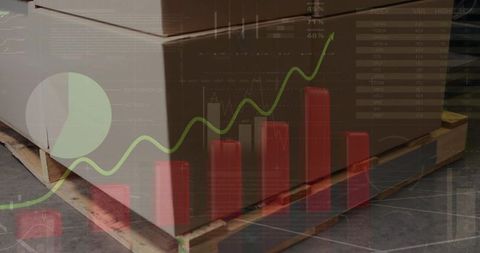 Digital Data Overlay on Warehouse Boxes Indicating Growth and Analytics