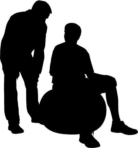 Silhouette of man on fitness ball in transparent meeting