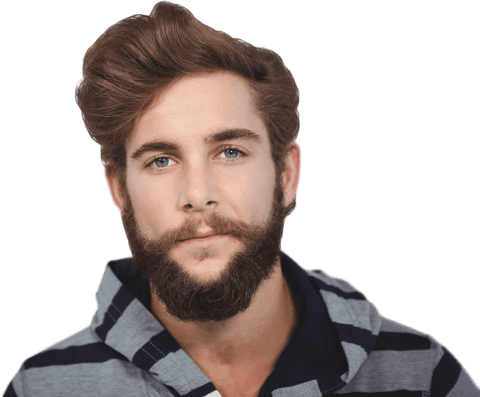 Stylish Hipster Man with Beard and Modern Haircut on Transparent Background