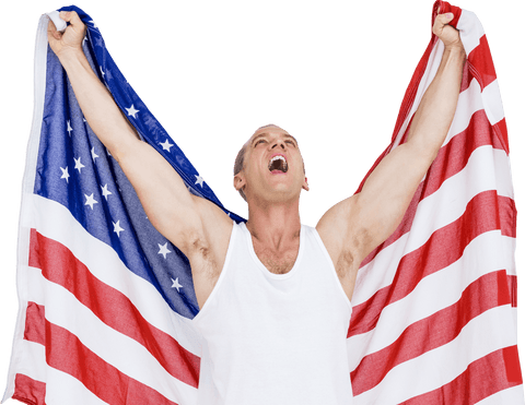 triumphant athlete celebrating victory with transparent american flag - Download Free Stock Videos Pikwizard.com