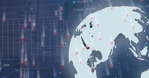 Digital Binary Overlay on Globe and Cityscape Representing Global Data Processing - Download Free Stock Images Pikwizard.com