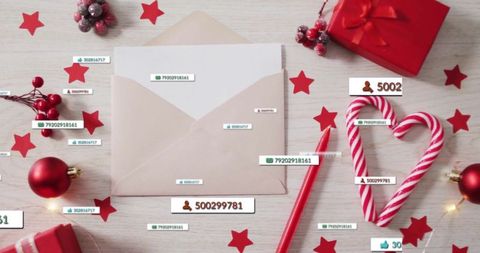 Festive envelope and candy cane heart with notifications for holiday season