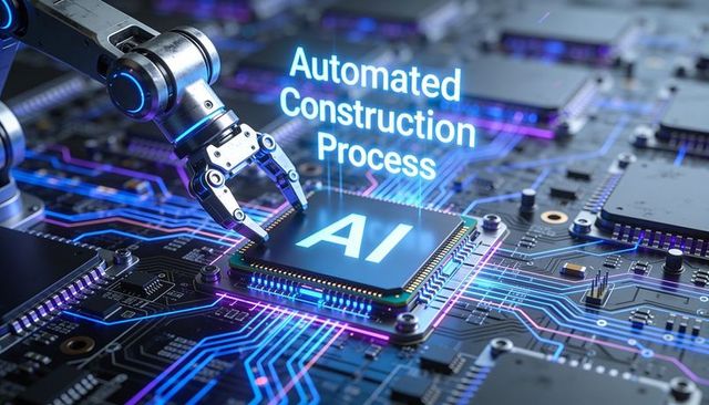 Robotic arm placing ai chip on circuit board for automated electronics manufacturing