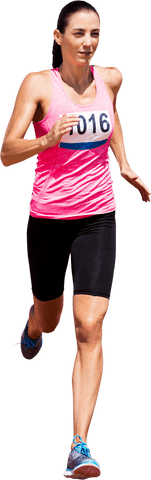 Happy Caucasian Female Athlete Running on Transparent Background