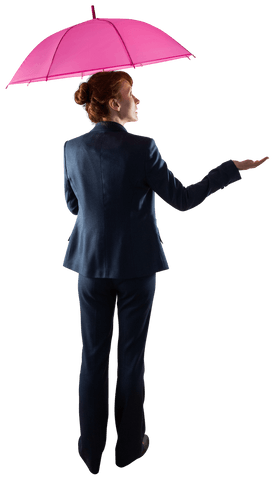 Businesswoman Holding Pink Umbrella on Transparent Background