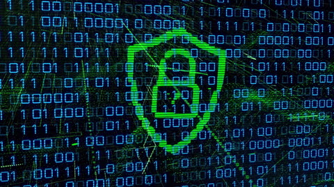 Cybersecurity Padlock with Binary Code and Data Network