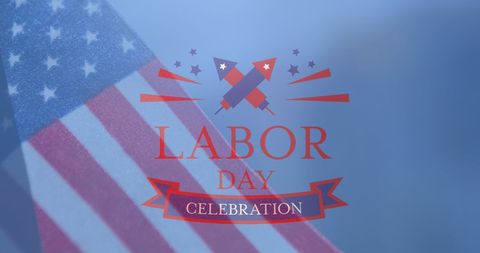 Labor day celebration typography with american flag background