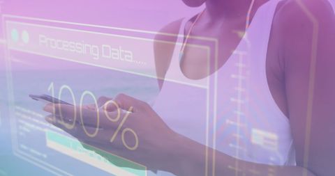 Woman Utilizing Smartphone for Digital Data Processing