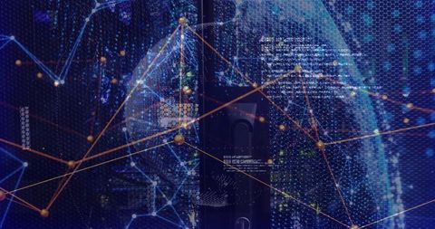 Digital globe visualizing data over neural network in data center