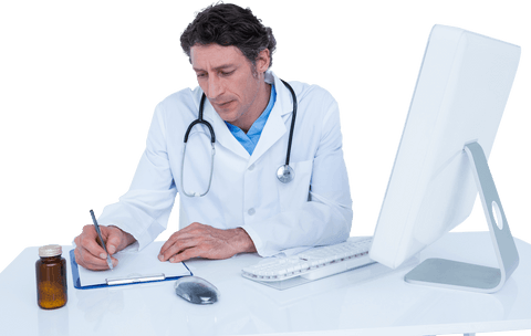 transparent professional doctor writing at modern desk - Download Free Stock Videos Pikwizard.com
