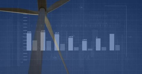 Futuristic Wind Turbine and Graph Interface Showing Data on Energy