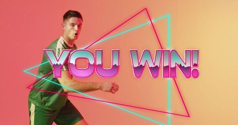 Athlete Celebrating Victory in Neon Futuristic Style - Download Free Stock Images Pikwizard.com