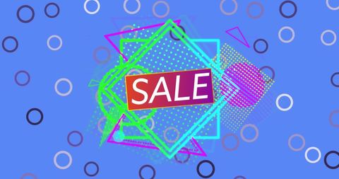 Vibrant Retro Sale Banner on Blue Background with Abstract Design