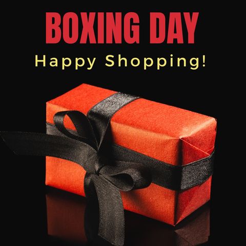 boxing day gift with shopping message on black background - Download Free Stock Templates Pikwizard.com