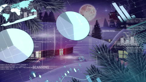 Winter Night Scene with Digital Data Overlay