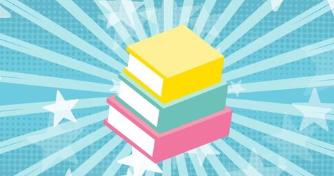 Colorful Book Icons on Star-Themed Background