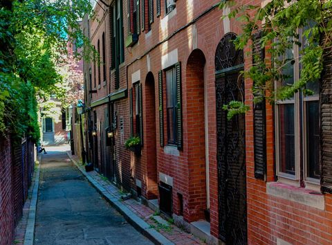 Historic Brick Alleyway with Shaded Foliage