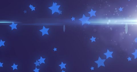 Floating Blue Stars on Purple Gradient Background with Light