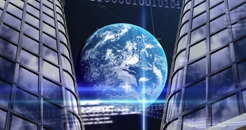 Digital Earth Hovers Between Futuristic Skyscrapers in Modern Cityscape - Download Free Stock Images Pikwizard.com