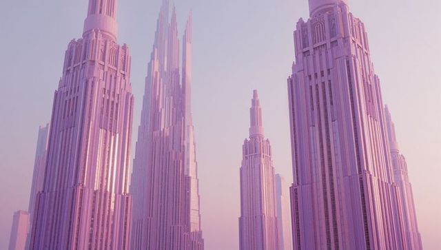 Futuristic Skyscrapers Reflecting Pastel Skyline in Urban Cityscape