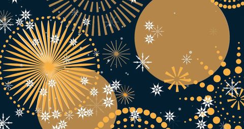 Festive Celebration with Gold Fireworks and White Snowflakes