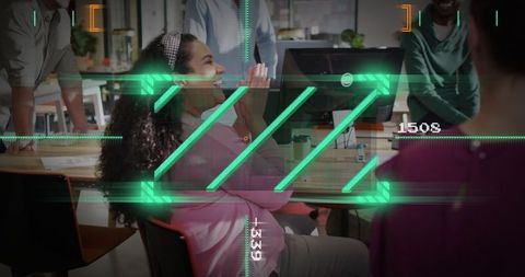 Hispanic woman collaborating in modern office environment