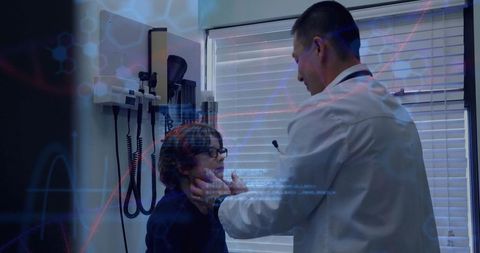 Doctor Conducts Wellness Exam on Child in Clinic Room