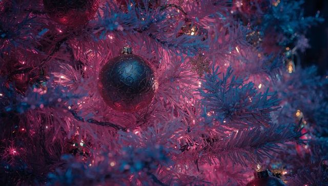 Luxurious Ornaments on Illuminated Pink Christmas Tree