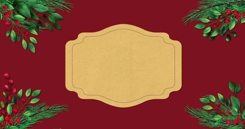 Christmas card background with branches and blank label