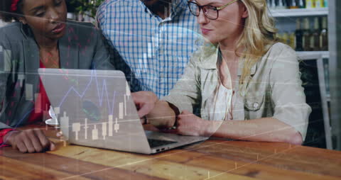 Collaborative Work on Laptop in Café with Digital Interface Overlay