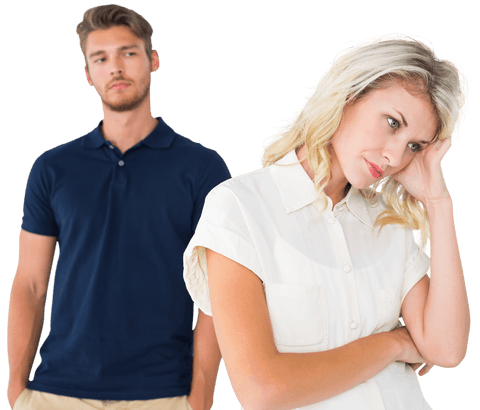Transparent couple facing relationship conflict