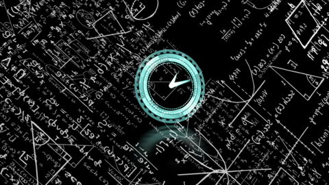 Digital Clock Overlay on Mathematical Blackboard