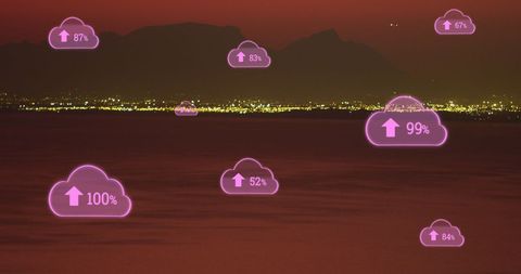 Digital Clouds Representing Data Over Ocean Landscape at Sunset - Download Free Stock Images Pikwizard.com