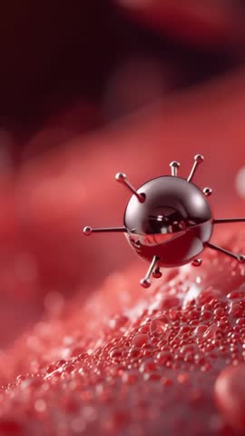 Vertical 3D Loop with Reflective Spiked Sphere Rotating, Drifting over Red Bead Texture