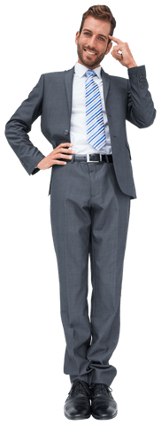 Happy Businessman in Suit Gesturing on Transparent Background