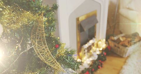Festive Christmas Tree with Fireplace Decor - Download Free Stock Images Pikwizard.com