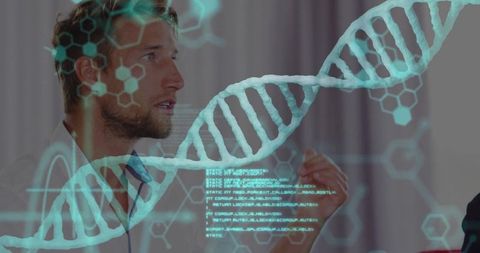 Researcher analyzing dna and technology interconnections